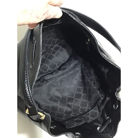 C Wonder Bucket Shopper Drawstring Tote Bag Shoulder Bag Black Pebbled Leather - Picture 7 of 16